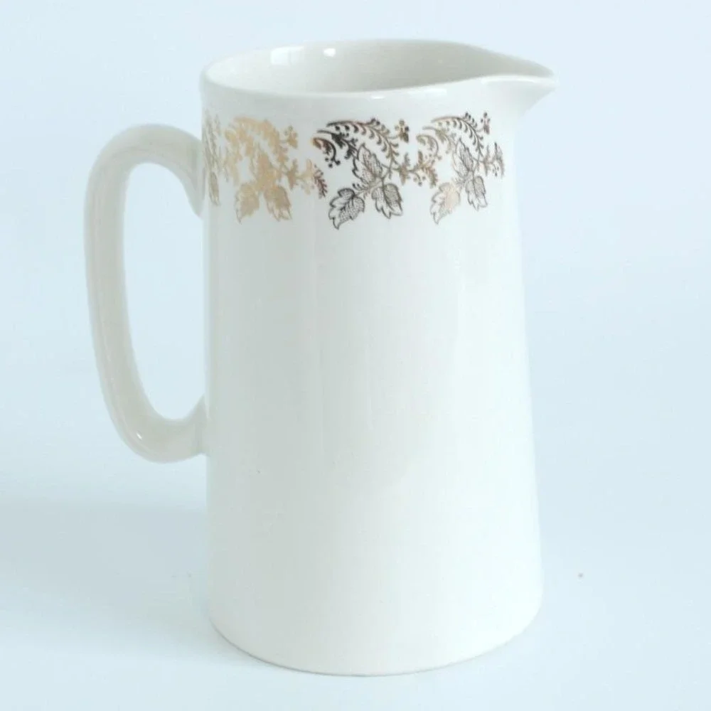 Lord Nelson Pottery Ceramic Pitcher Gold Filigree Cream England 6.5in 1972‎